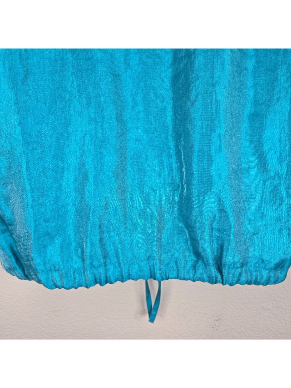 Vintage 90s Teal Blue Button-Up Drawstring Jacket Womens L Metallic Cropped - Picture 3 of 8